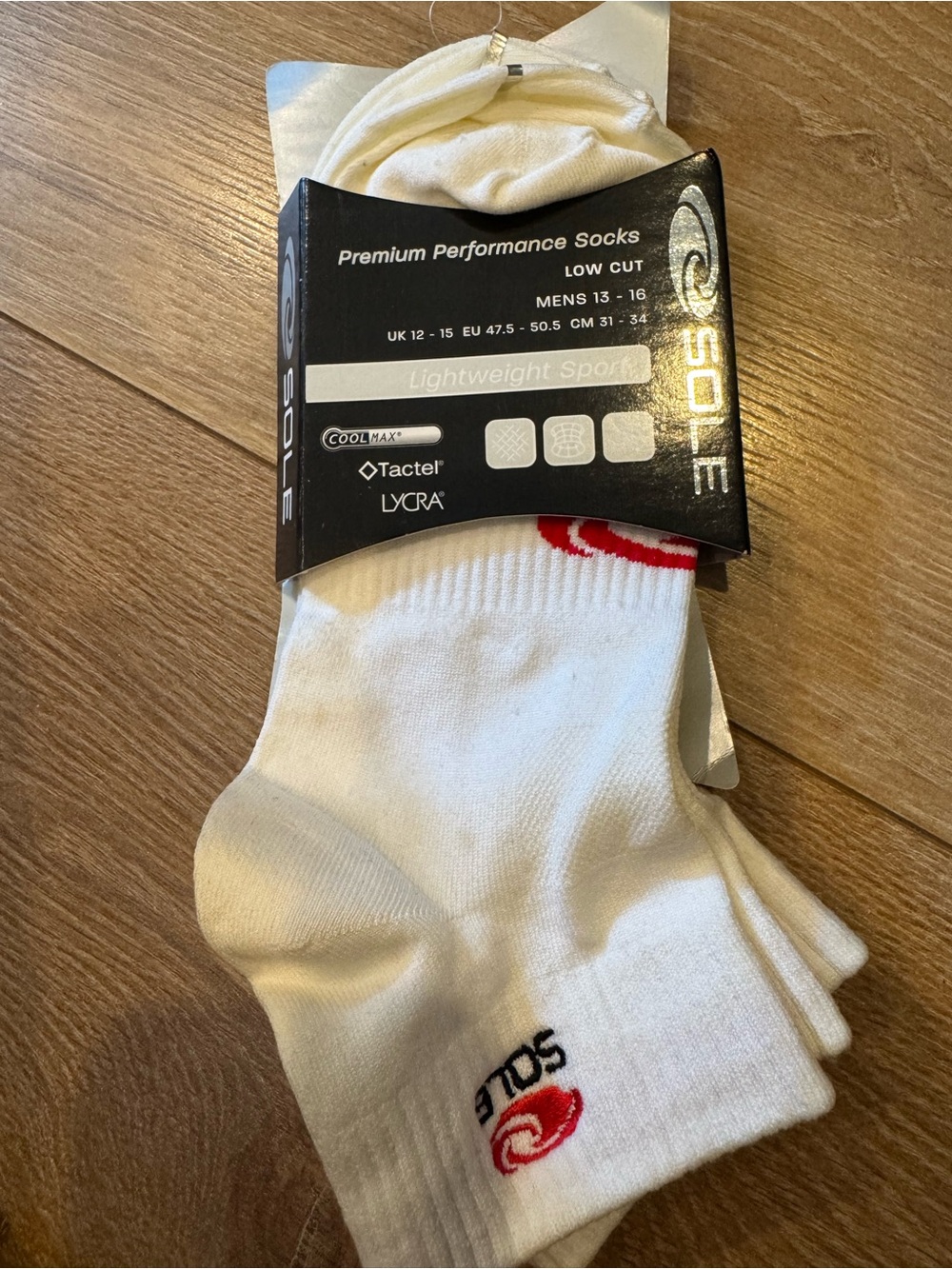 Sole Premium Performance Men's Low Cut Socks - White with Red Accent - 2 pairs